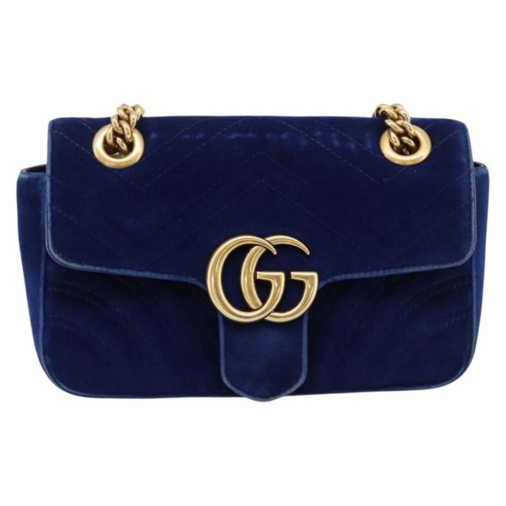 Gucci Gg Marmont Matelassé Velvet Blue Velvet Shoulder Bag Bag